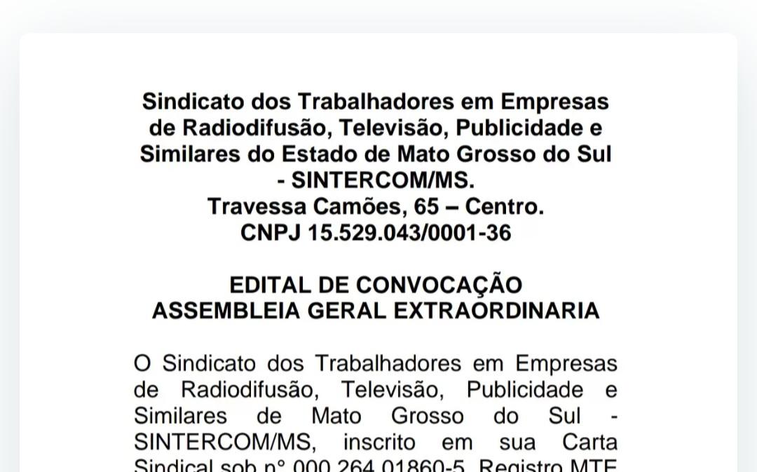 Edital de Convocação Assembleia Geral Extraordinária